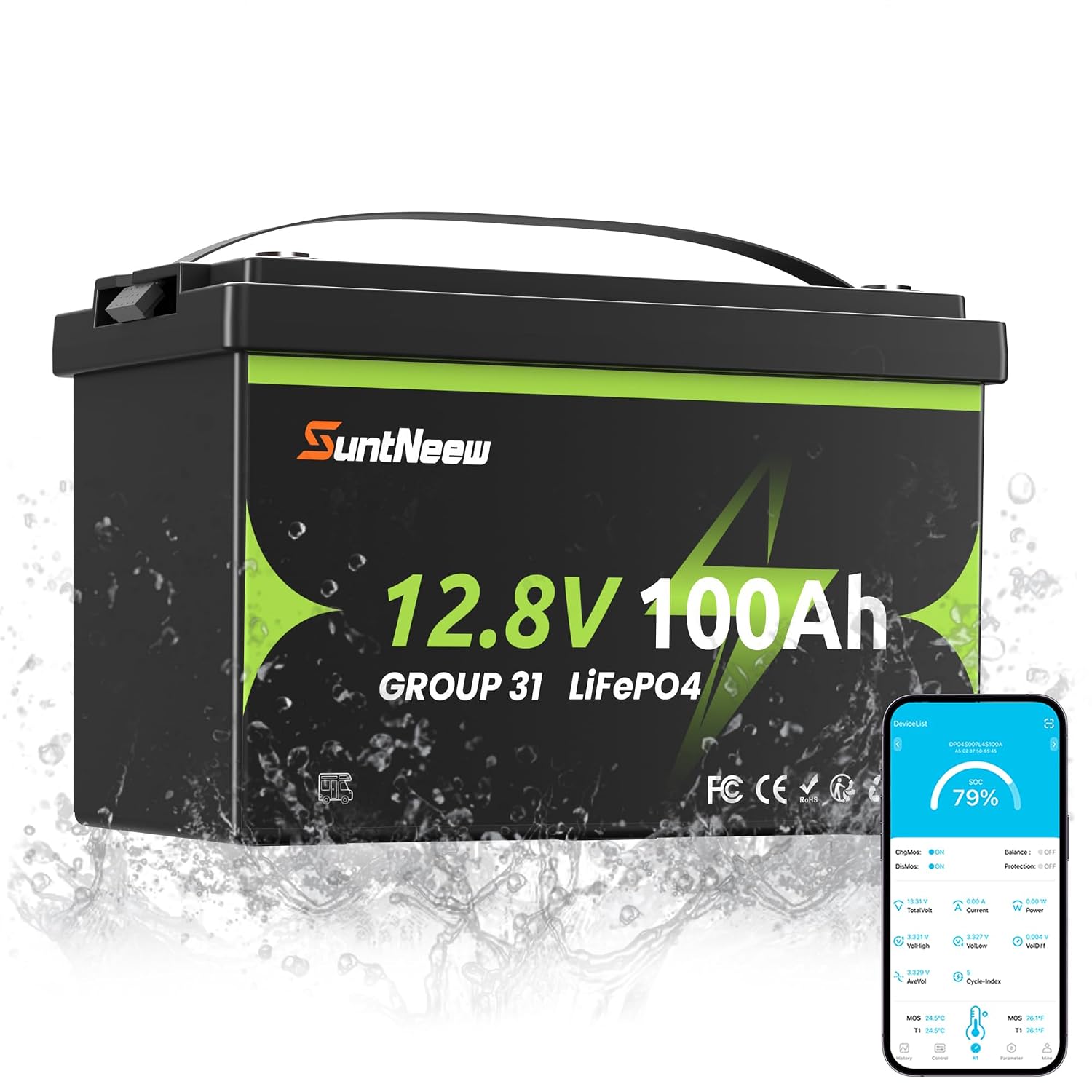 Lifepo4 Battery 12V 100Ah - 12V 100Ah LiFePO4-batterij, Bluetooth, meer dan
