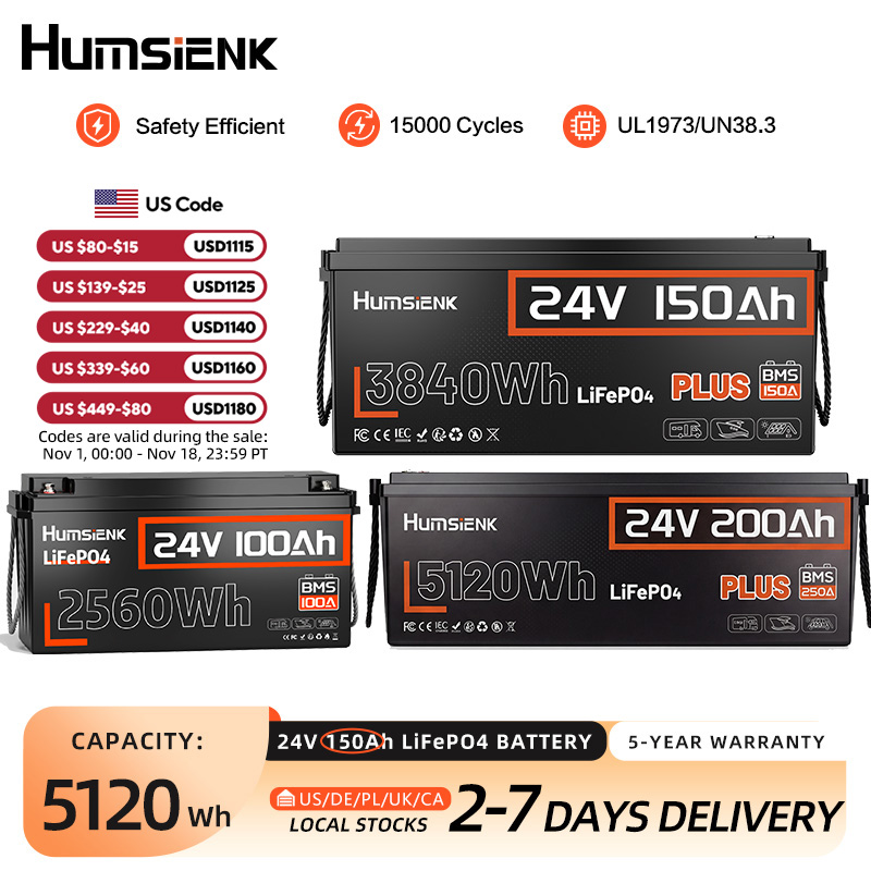 Lifepo4 Battery 24V 100Ah Trolling Motor - Humsienk 24V 100Ah/200Ah/150Ah LiFePO4-batterij, MAX 15.000