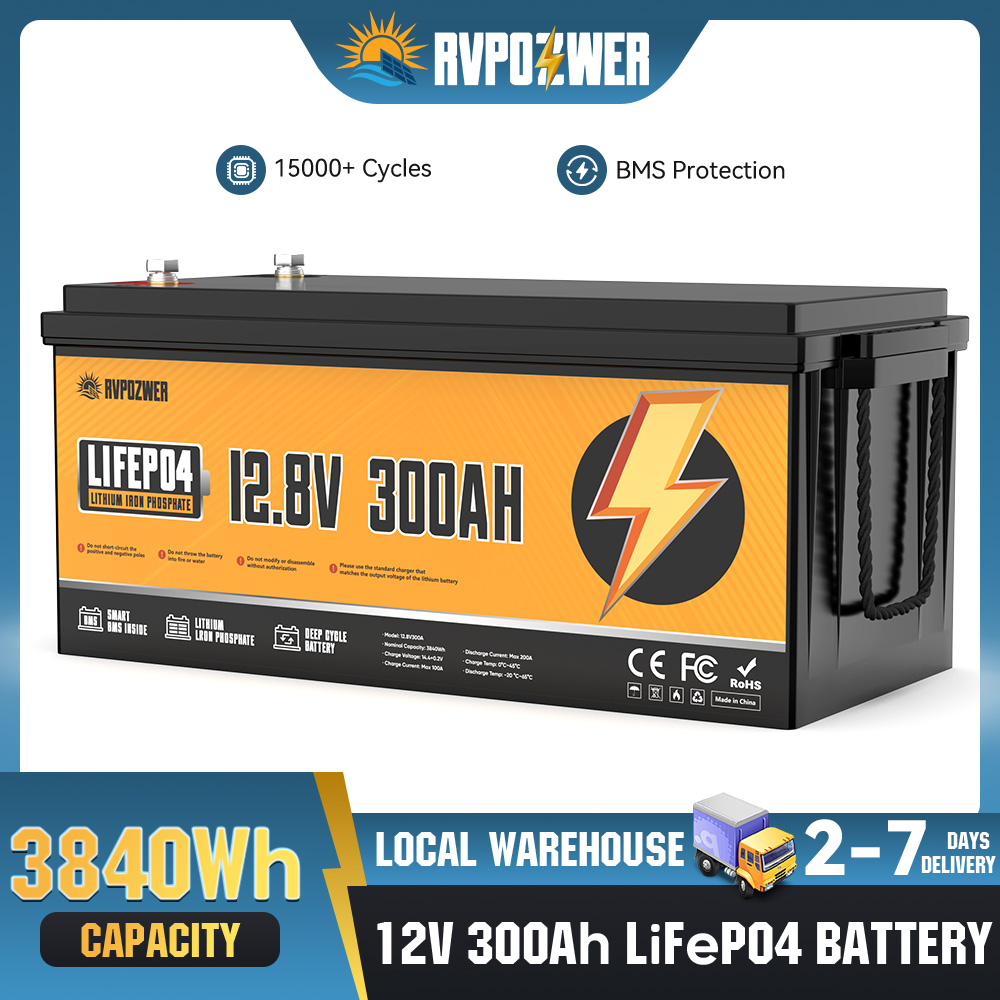 Lifepo4 12V 300Ah Deep Cycle - RVPOZWER 12V 300Ah 3840Wh Lithium LiFePO4