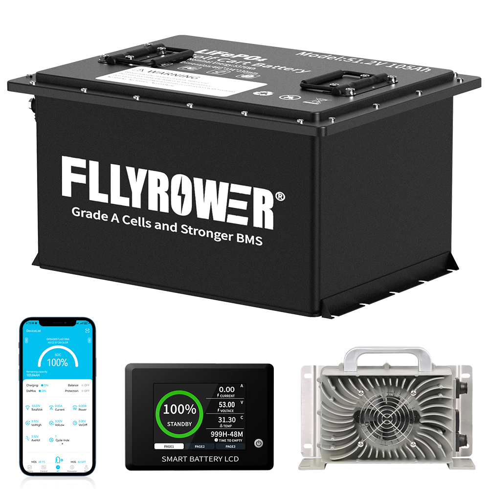 Lifepo4 Charger 48V 20A - FLLYROWER 48V 105Ah Golfkar Lithium LiFePO4