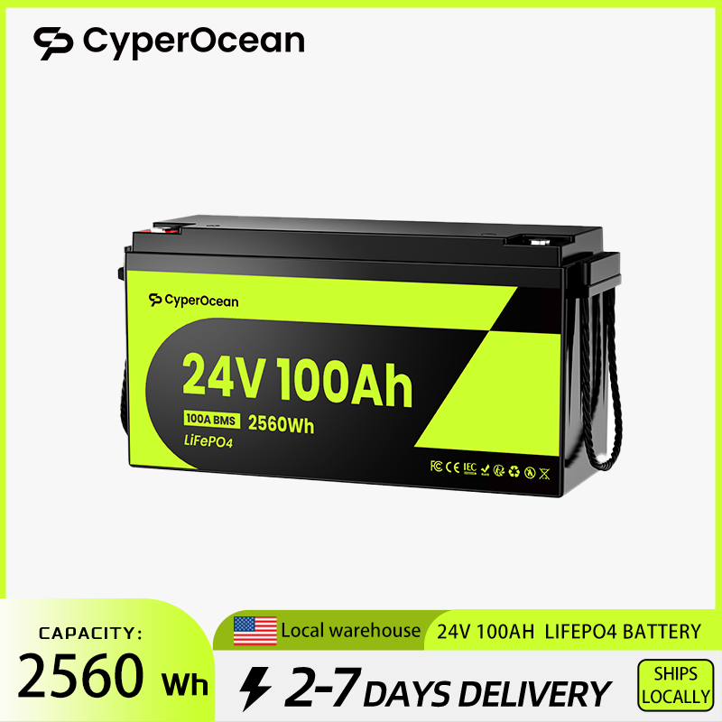Lifepo4 Battery 24V 100Ah Trolling Motor - CyperOcean 24V 100Ah LiFePO4-batterij, 100A BMS,