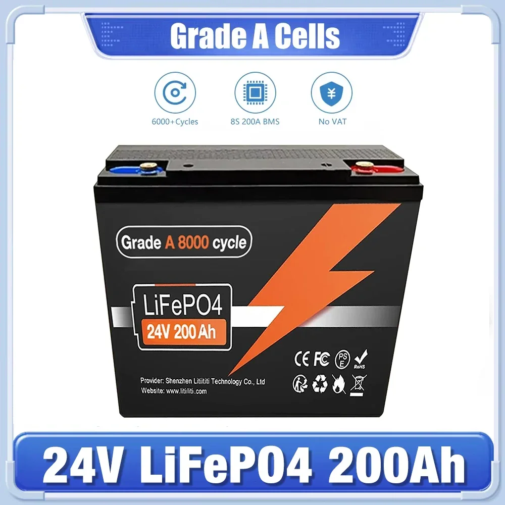 Lifepo4 Battery 24V 200Ah - 24V LiFePO4 lithiumbatterij, 200Ah, met ingebouwde