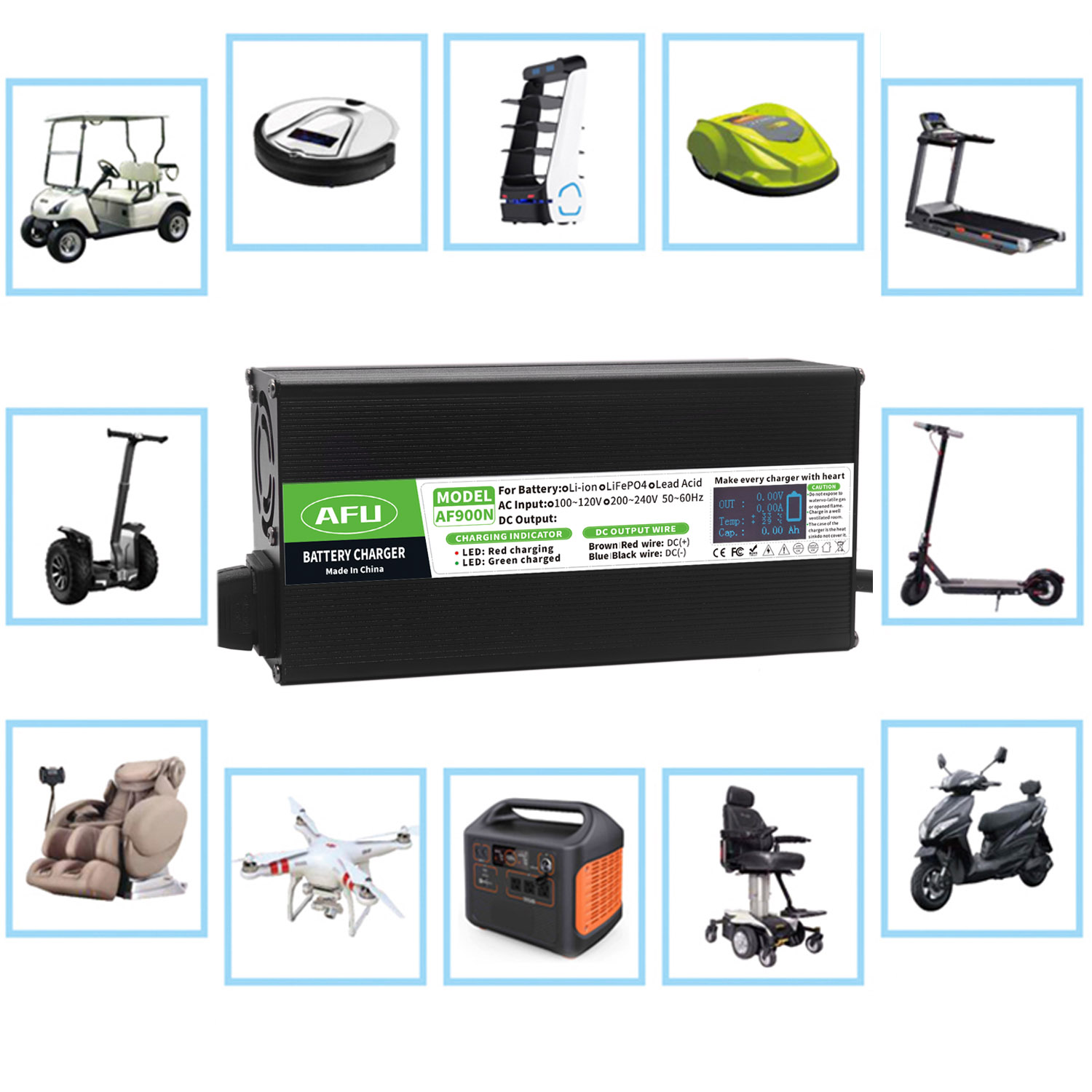 Lifepo4 Charger 48V 20A - 58.4V 15A LiFePO4 Batterijlader Met Oled-scherm