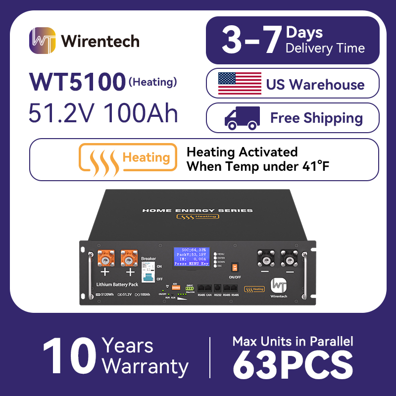Lifepo4 48V 100Ah Server Rack - Wirentech WT5100 48V 100Ah LiFePO4-batterij met