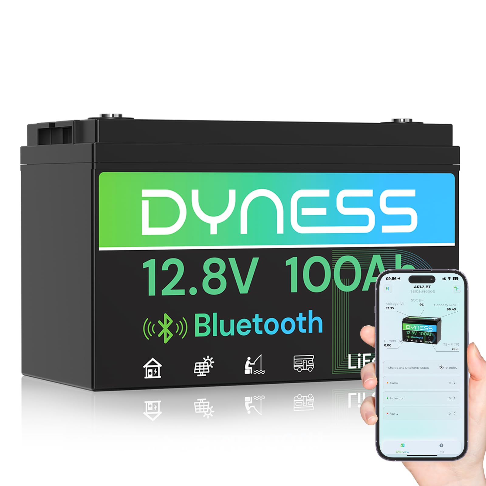 12V 100Ah Lifepo4 Bluetooth Bms - 12V 100Ah Bluetooth LiFePO4 Batterij, Deep
