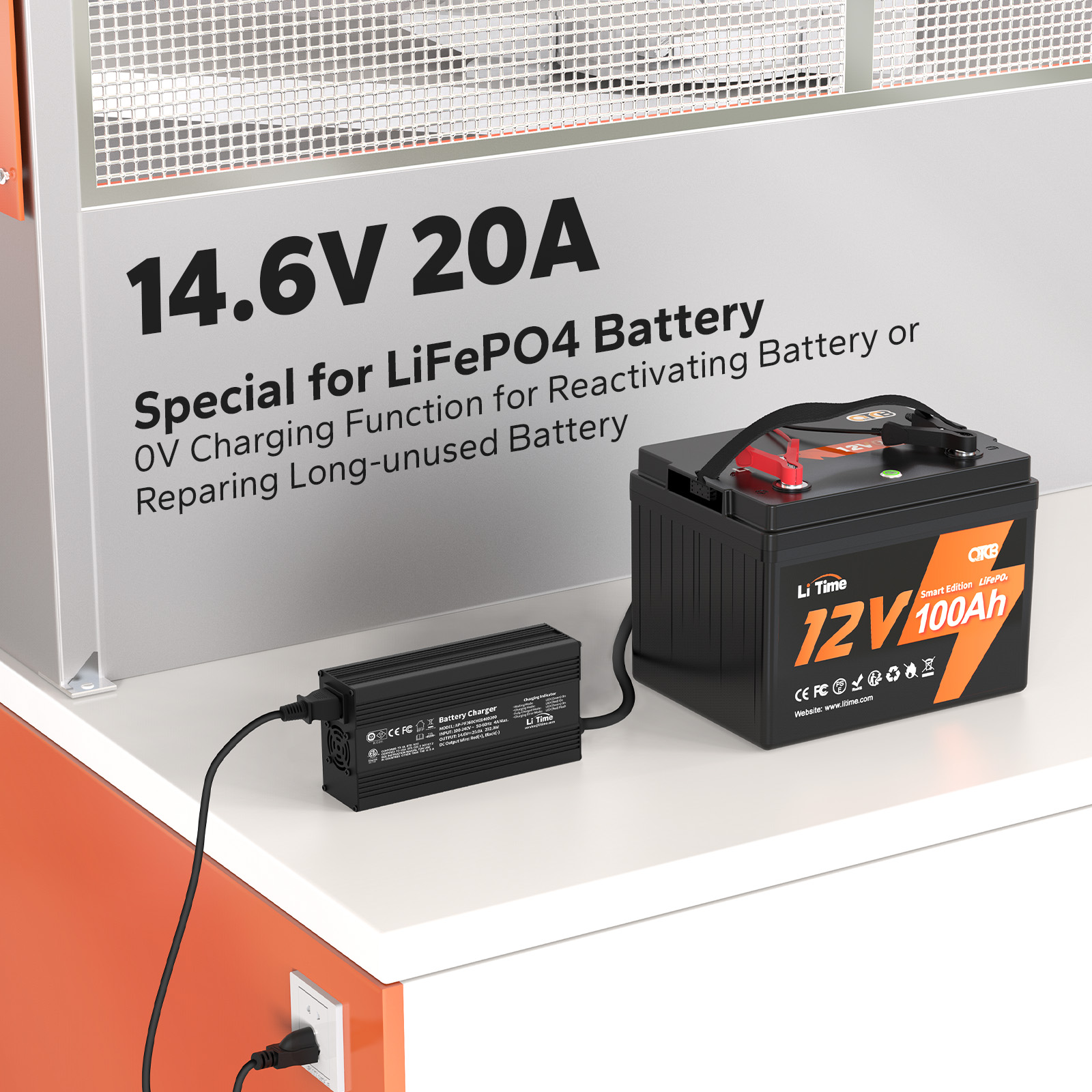 Lifepo4 Battery 12V 100Ah - 12V (14.6V) 20A LiFePO4 Batterijlader voor