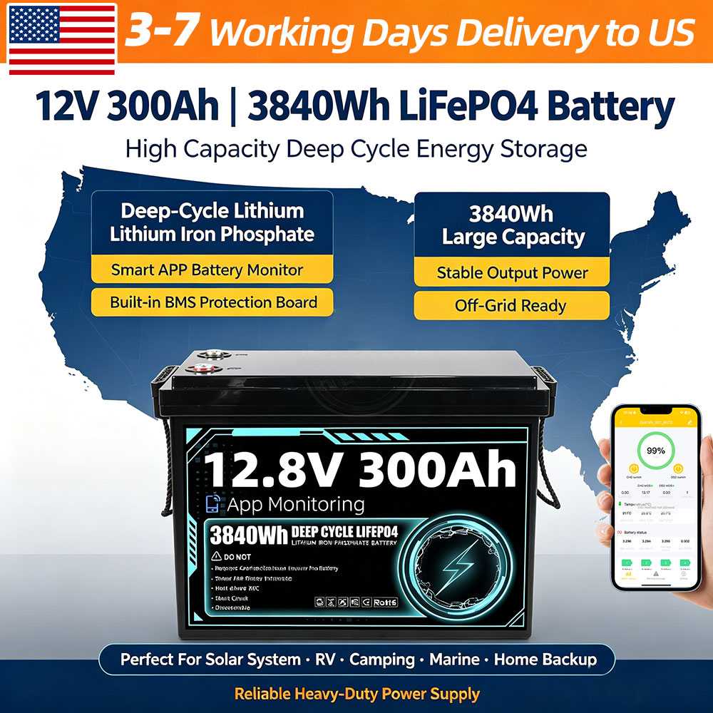 Lifepo4 12V 300Ah Deep Cycle - Grade A 12V 300Ah LiFePO4-batterij, met